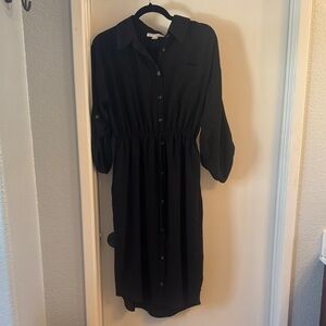 Monteau Black Button-Front Midi Shirt Dress